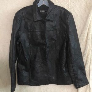Genuine leather FIRENZE brand patchwork sew design Jacket Women large size black